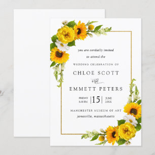 Rustic Boho Solros Gult Sommar Blommigt Bröllop Inbjudningar