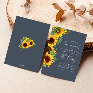 Rustic Boho Solros Navy Bröllop Inbjudningar