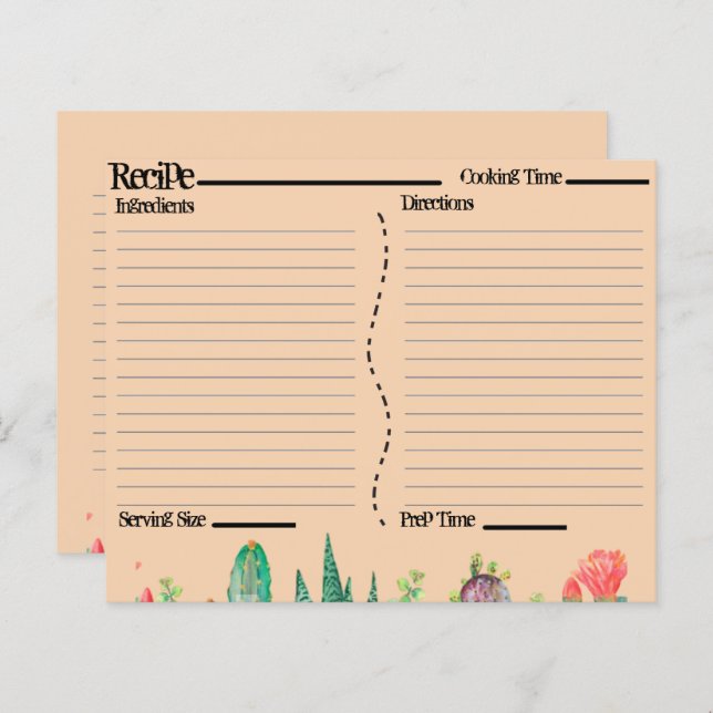 Rustic Boho Southwest Catcus receptkort (Fram/baksida)