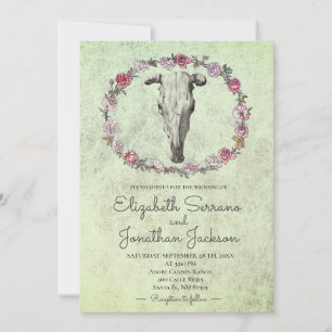 Rustic Boho Southwest Cow Skull & Ro Blommigt Inbjudningar