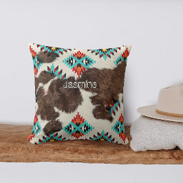 Rustic Boho Southwest Cowhide Aztec Mönster Kudde