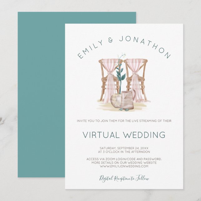 Rustic Boho stolar Blue Eucalyptus Virtuellare Brö Inbjudningar (Fram/baksida)