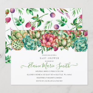 Rustic Boho Succulent Gender Neutral Baby Shower Inbjudningar