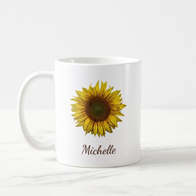Rustic Boho Sunflower Botanical Personalized Kaffemugg (Vänster)