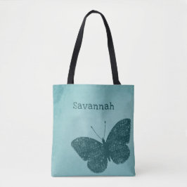Rustic Boho Teal Grönt Butterfly Tote Tygkasse