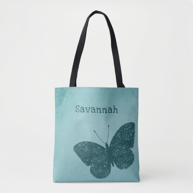 Rustic Boho Teal Grönt Butterfly Tote Tygkasse (Framsida)
