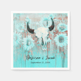 Rustic Boho Teal Western SunblommBull Skull Pappersservett