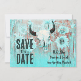 Rustic Boho Teal Westerna solblommor Cow Skull Spara Datumet
