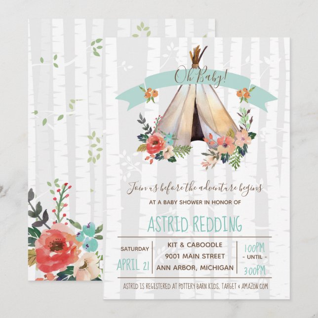 Rustic Boho Teepee Gender Neutral Baby Shower Inbjudningar (Fram/baksida)