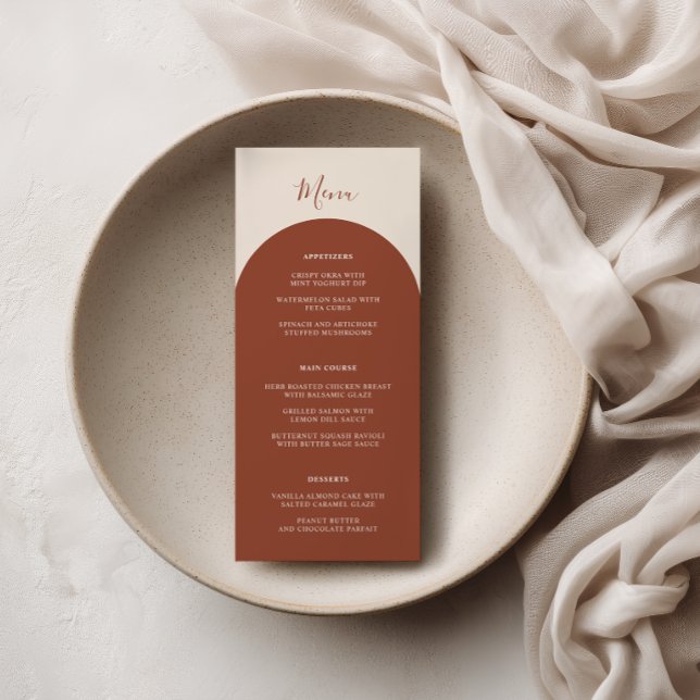 Rustic Boho Terracotta Arches Retro Wedding Dinner Meny (Skapare uppladdad)