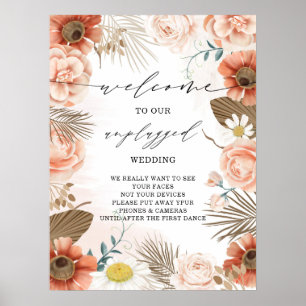 Rustic Boho Terracotta Blommigt Unplugged Bröllop Poster