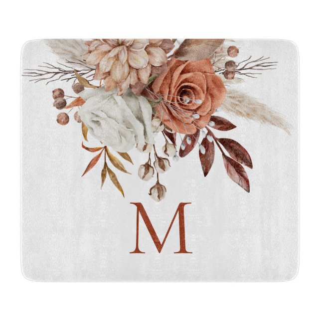 Rustic Boho Terracotta Blommigts Monogram Initial (Framsidan)