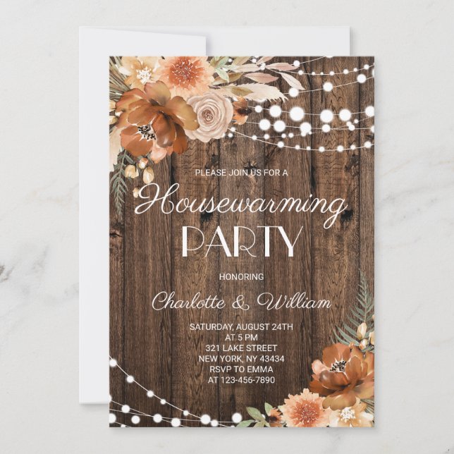 Rustic Boho Terracotta Floral Housewarming Party Inbjudningar (Framsida)