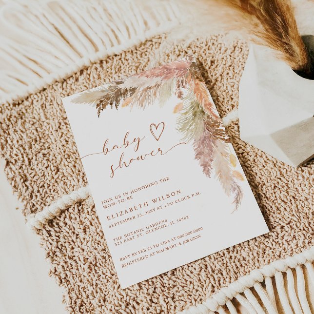 Rustic Boho Terracotta Pampas Grass Baby Shower Inbjudningar (Rustic Boho Terracotta Pampas Grass Baby Shower Invitation)
