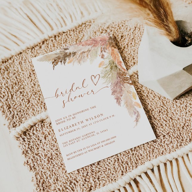 Rustic Boho Terracotta Pampas Grass Möhippa Inbjudningar (Rustic Boho Terracotta Pampas Grass Bridal Shower Invitation)