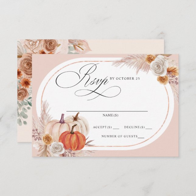 Rustic Boho Terracotta Pampas Pumpkin Fall Wedding OSA Kort (Fram/baksida)