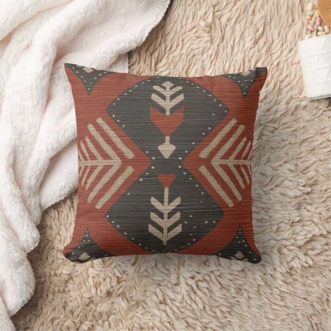Rustic Boho Terracotta Print Throw Pillow Kudde (Filt)