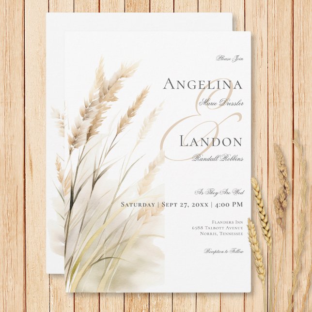 Rustic Boho torkade Tan Grass Bröllop Inbjudningar (Rustic Boho Dried Tan Grass Wedding Invitation)