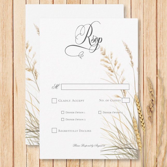 Rustic Boho torkade tan Grass Bröllop Middag OSA Kort (Rustic Boho Dried Tan Grass Wedding Dinner RSVP Card)