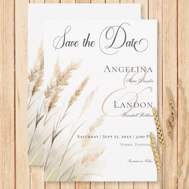 Rustic Boho torkade Tan Grass Bröllop Spara Datumet (Rustic Boho Dried Tan Grass Wedding Save The Date Card)
