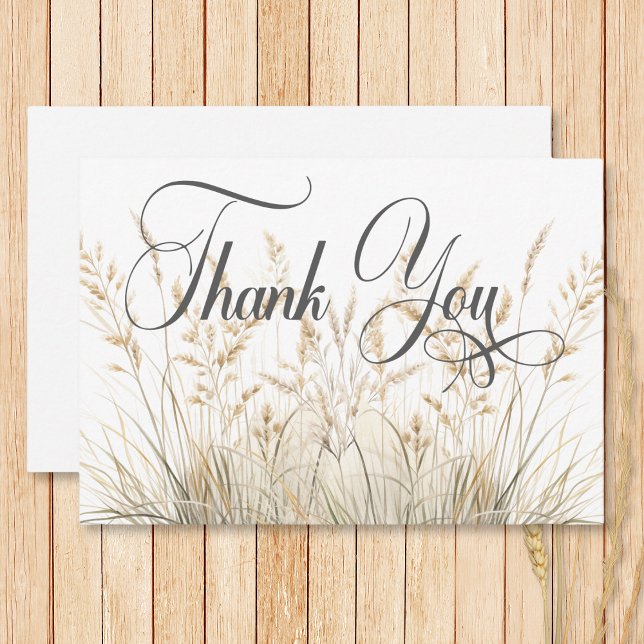 Rustic Boho torkade Tan Grass Bröllop Tack Kort (Rustic Boho Dried Tan Grass Wedding Thank You Card)