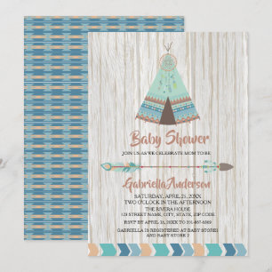 Rustic Boho Tribal Teepee Baby Shower Inbjudningar