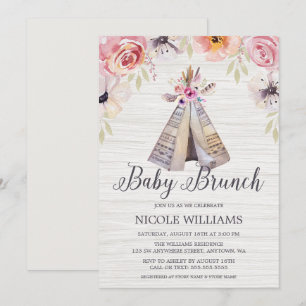 Rustic Boho Tribal Teepee Girl Baby Brunch Shower Inbjudningar
