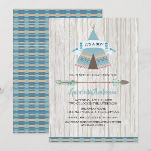 Rustic Boho Tribal Teepee Pojke Baby Shower Inbjudningar
