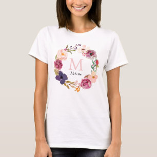 Rustic Boho Watercolor Blommigt Wandedegmonogram Tee Shirt