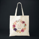 Rustic Boho Watercolor Blommigt Wandedegmonogram Tygkasse<br><div class="desc">En söt boho-vattenfärgsutandning fungerar som ett orustiskt ram för monogrammet på den här brudens sida-toten som ger en underbar gåva till dina brudtärnor. Modern kalligrafi och typografi lägger till trendig i snyggten till den här klassiska designen från Kattunge Paj Prints. Du kan ändra teckensnittet stil och färg så att det...</div>
