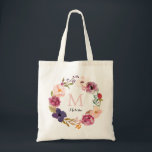 Rustic Boho Watercolor Blommigt Wandedegmonogram Tygkasse<br><div class="desc">En söt boho-vattenfärgsutandning fungerar som ett orustiskt ram för monogrammet på den här brudens sida-toten som ger en underbar gåva till dina brudtärnor. Modern kalligrafi och typografi lägger till trendig i snyggten till den här klassiska designen från Kattunge Paj Prints. Du kan ändra teckensnittet stil och färg så att det...</div>