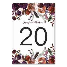 Rustic Boho Watercolor Eggplant Blommigt Bord Bordsnummer