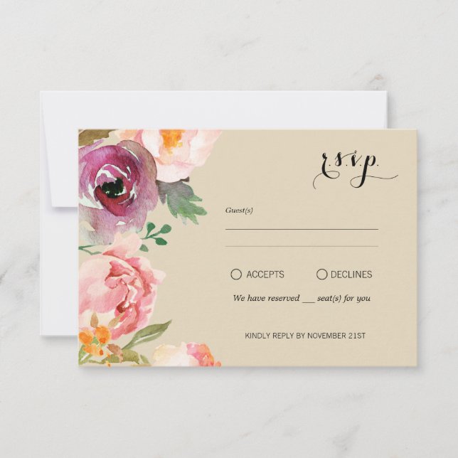 Rustic Boho Watercolor Flowers Bröllop OSA (Framsida)