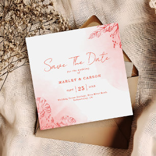 Rustic Boho Watercolor Foliage Terracotta Bröllop Spara Datumet