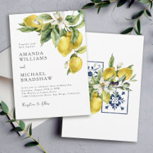 Rustic Boho Watercolor Lemons Citrus Bröllop