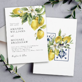 Rustic Boho Watercolor Lemons Citrus Bröllop Inbjudningar