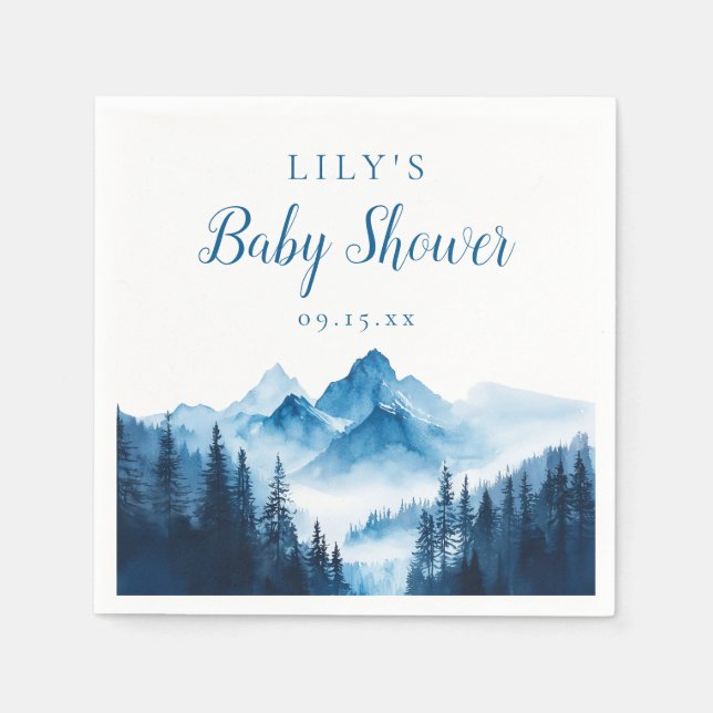 Rustic Boho Watercolor Mountain Baby Shower Pappersservett (Framsidan)