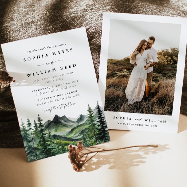 Rustic Boho Watercolor Mountain Wedding Inbjudningar (Skapare uppladdad)