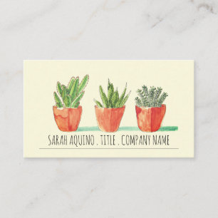 Rustic Boho Watercolor Poted Plants Visitkort