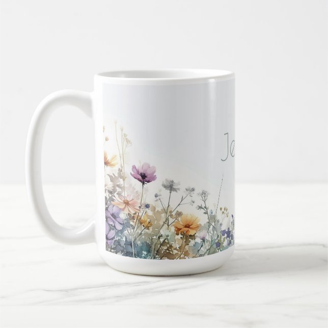 Rustic Boho Watercolor Wildblommor Kaffemugg (Vänster)