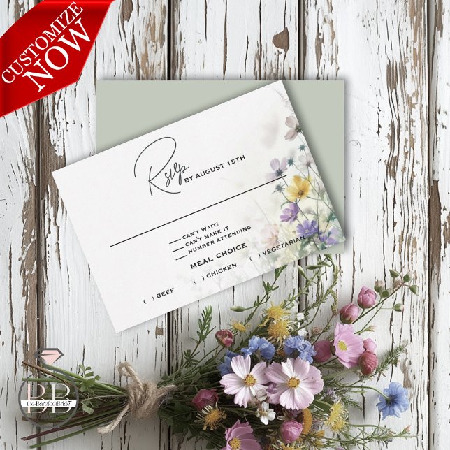 Rustic Boho Watercolor Wildblommor OSA Kort (easy to customize)