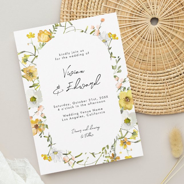 Rustic Boho Watercolor Yellow Floral Wedding Inbjudningar (Skapare uppladdad)