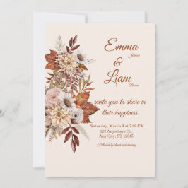 Rustic Boho Wedding Invitation | Beige Floral Card Inbjudningar