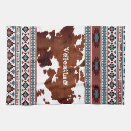 Rustic Boho Western Cowhide Namn Kökshandduk