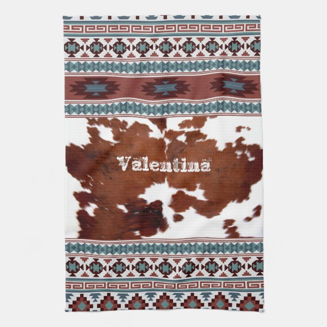 Rustic Boho Western Cowhide Namn Kökshandduk (Vertikal)