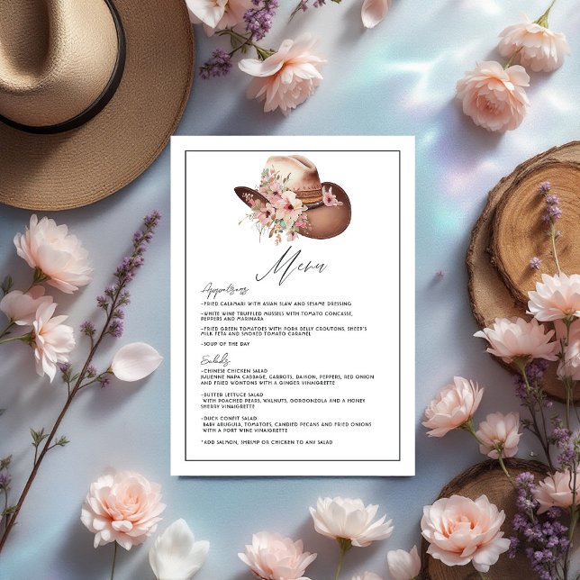 Rustic Boho Westerna Bröllop Blommigt Cowboy Bröll Meny (Rustic Boho Western Wedding Floral Cowboy Wedding Menu)