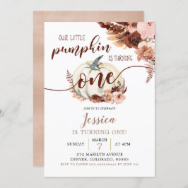 Rustic Boho White Pumpkin Första födelsedagen Inbjudningar