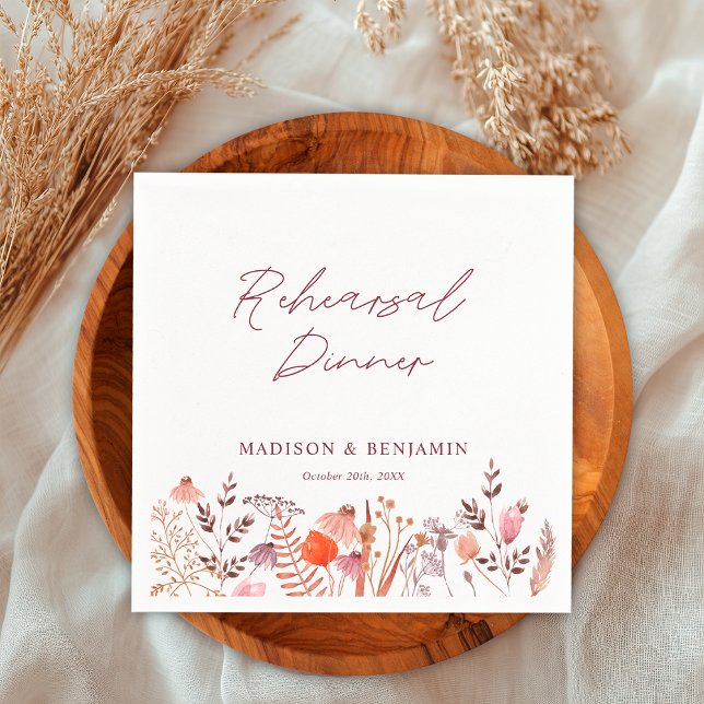 Rustic Boho Widlflowers Rehearsal Dinner Wedding Pappersservett (Skapare uppladdad)
