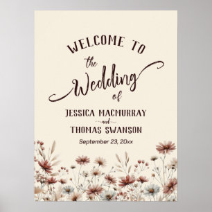 Rustic Boho Wildblomme Elegant bröllop Välkommen Poster