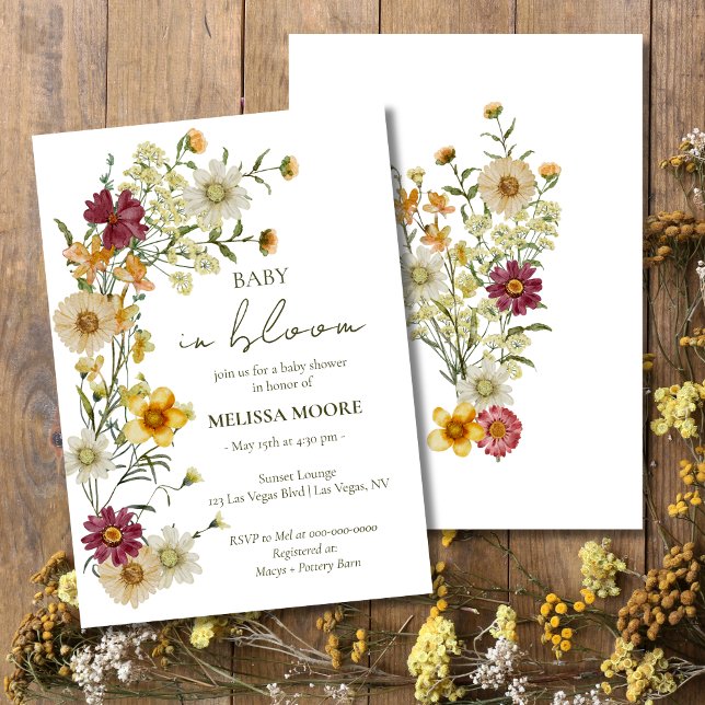 Rustic Boho Wildblomme Sage Grönt Baby Shower Inbjudningar (Skapare uppladdad)
